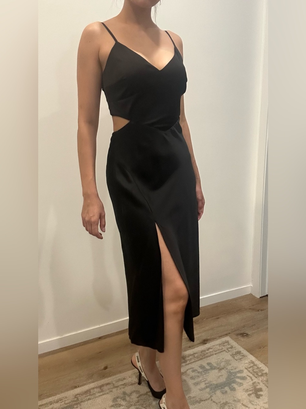 GUESS Los Angeles Satin Cutout Midi Dress Black Size 2